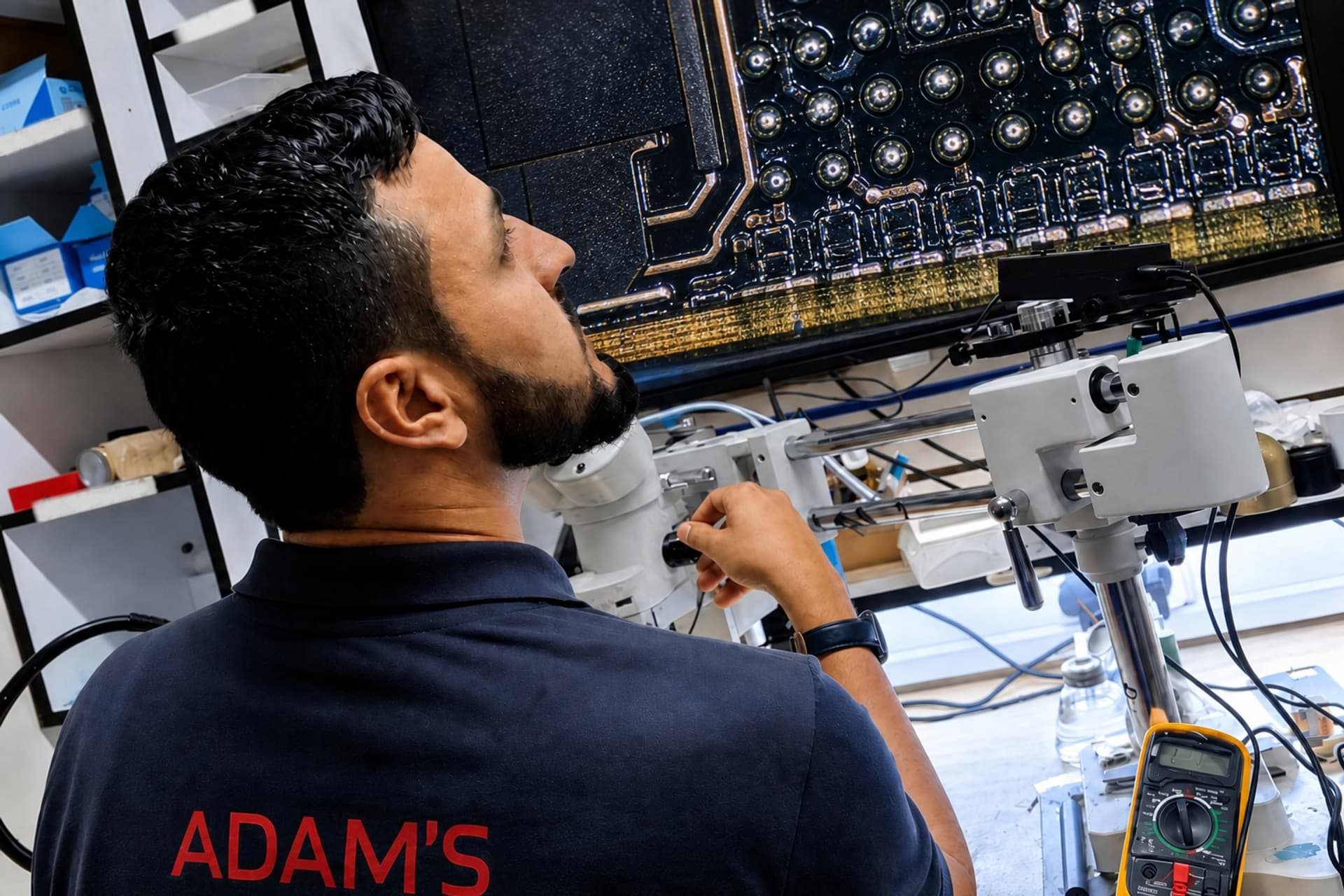 Adam's Phone Shop technician at the diagnostics bench in Hull
